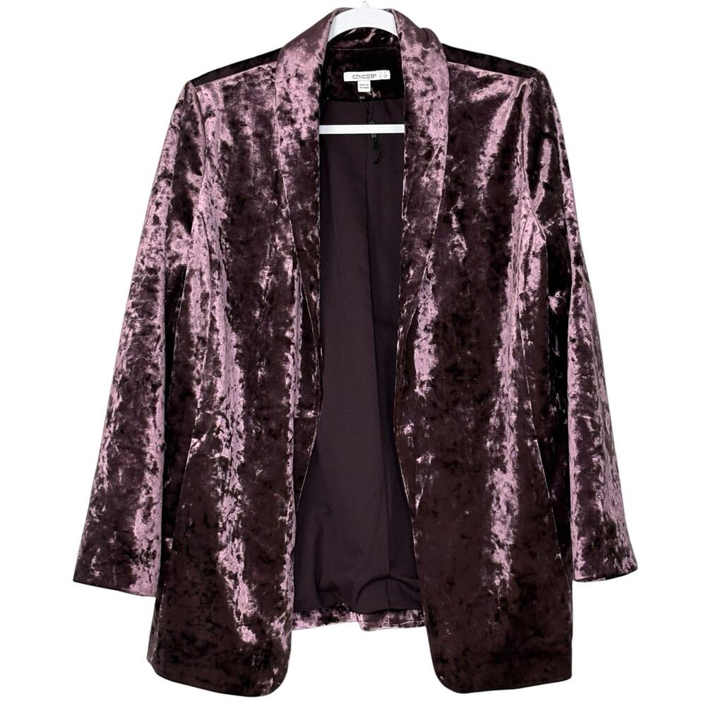 NWOT Chicos Crushed Velvet Blazer Jacket Dark Whimsigoth Purple Sz 1 US 8